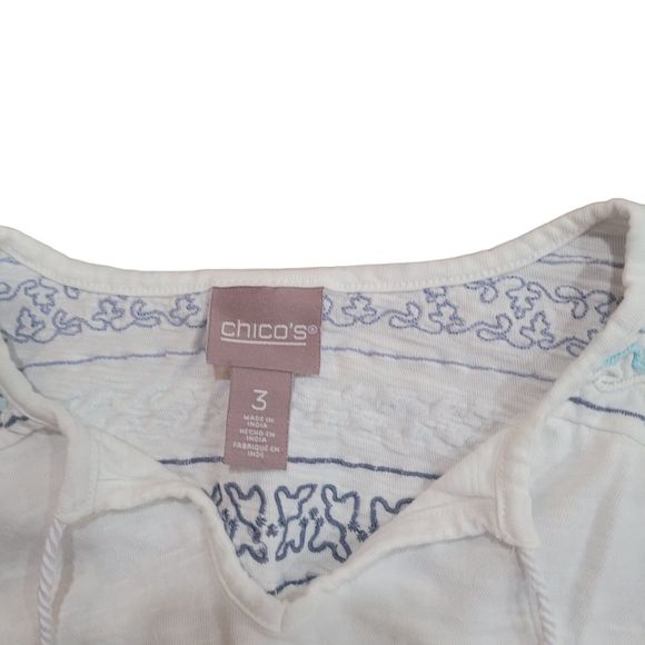 Chico's Womens Boho Embroidered Blouse Tassel Bell Sleeves Cotton Size 3 - Picture 3 of 5